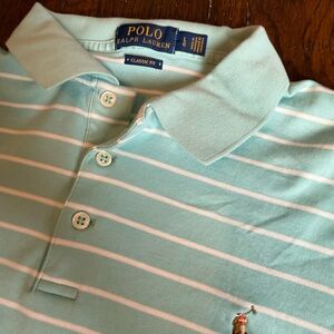 Polo Ralph Lauren Aqua Polo with White Stripes Flesh Pony L